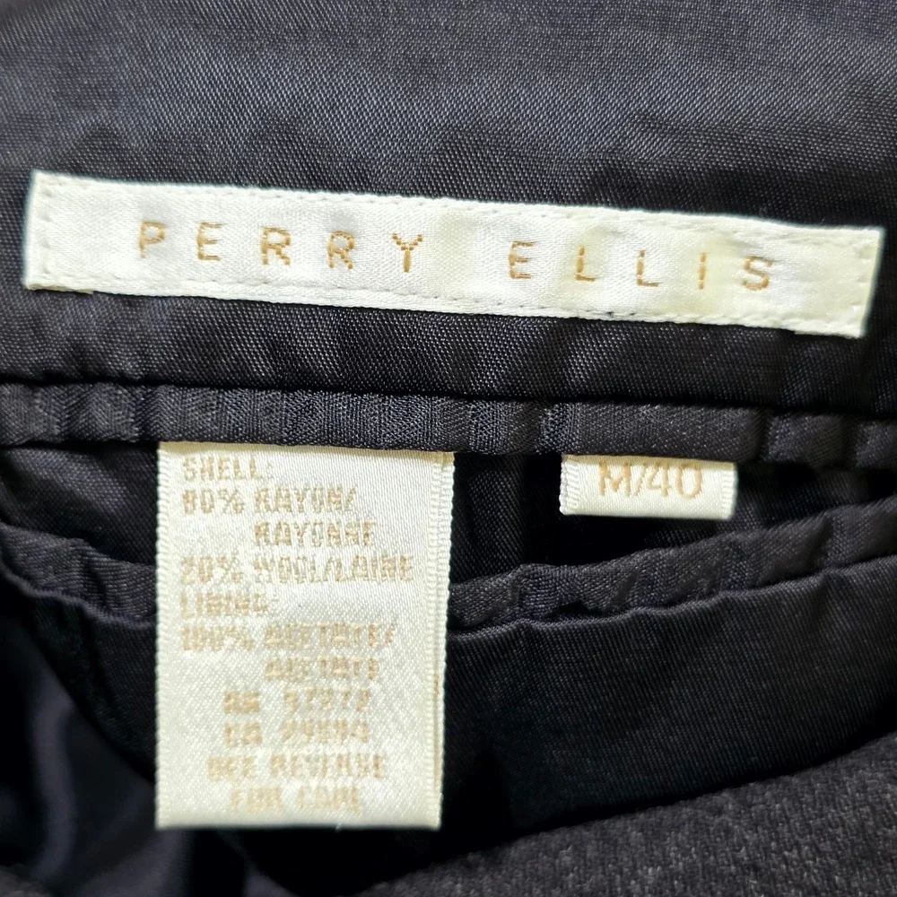Perry Ellis Blazer Mens M/40 Charcoal Grey Wool Blend 2-Button Sport Coat Jacket